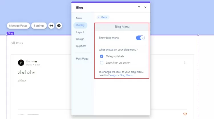 Open Display tab to modify Blog Menu