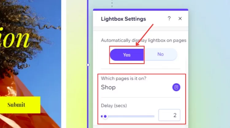 Click Yes to display your lightbox
