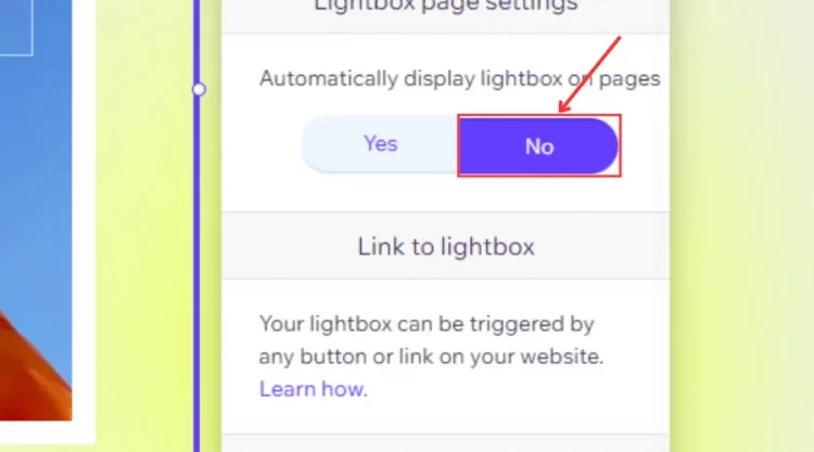 Click No to not display your lightbox