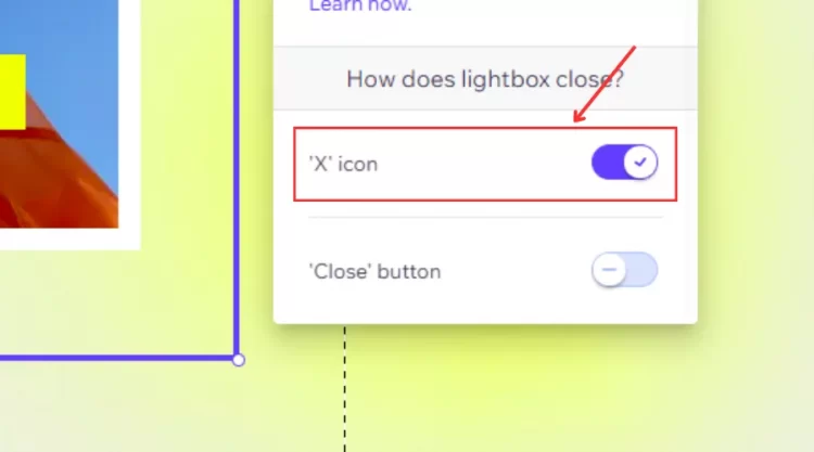Click X icon to establish your lightbox exiting