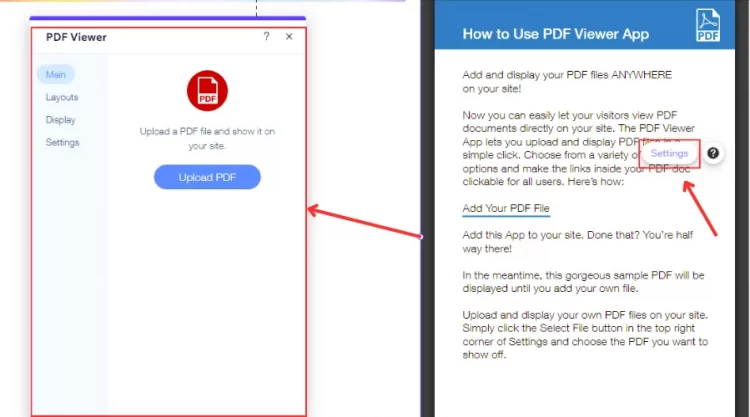 Click Settings on PDF Viewer display to navigate PDF Viewer tab