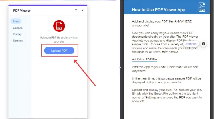 Click Upload PDF in PDF Viewer tab