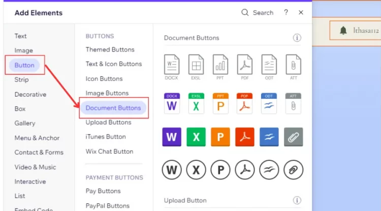 Click Button and select Document Buttons 