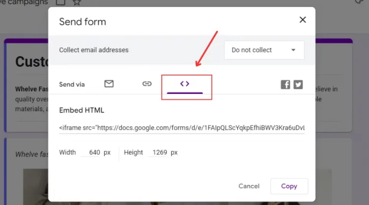 Click Embed option to approach Embed HTML