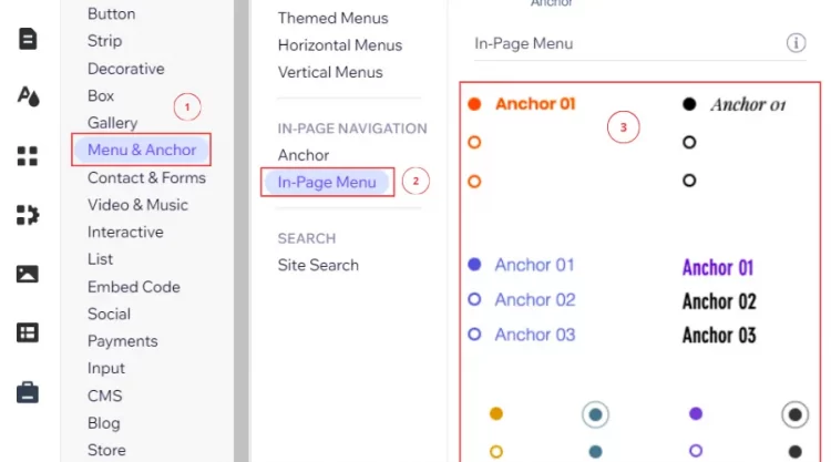 Click Menu and Anchor to navigate to In-Page Menu