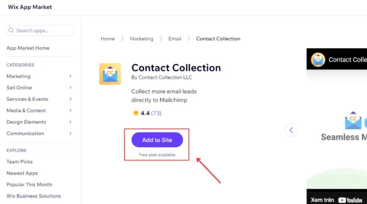 Click Add to Site to connect Contact Collection to Wix