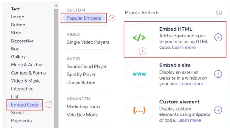 Click Embed code element to get Embed HTML display