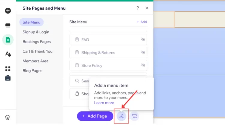 Click Add a menu item button on the bottom 