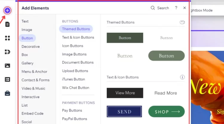 Click Add Elements button to open various options
