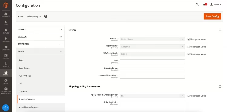 Shipping settings