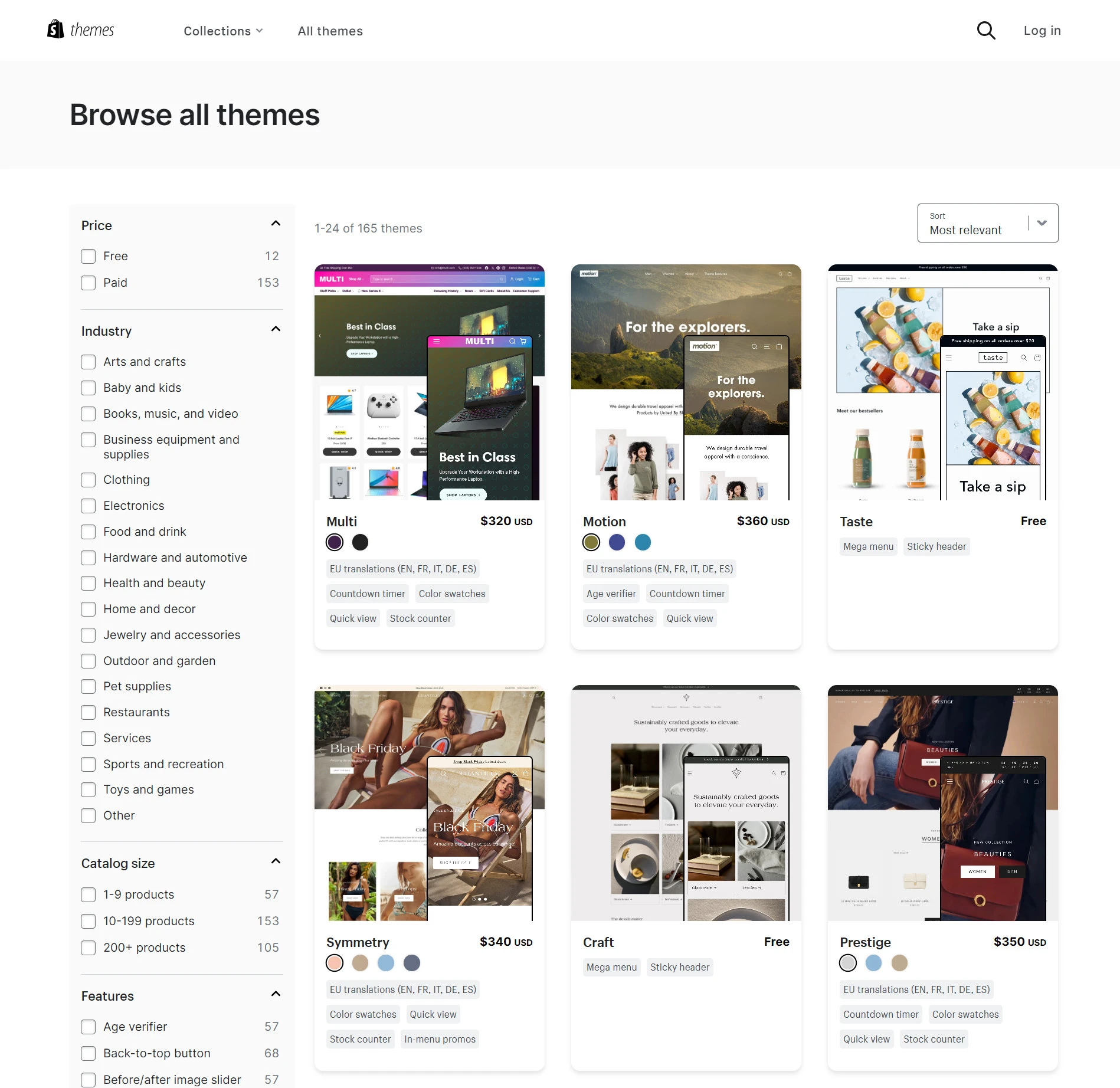 shopify theme store homepage