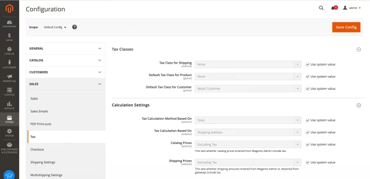 Tax configuration in Magento