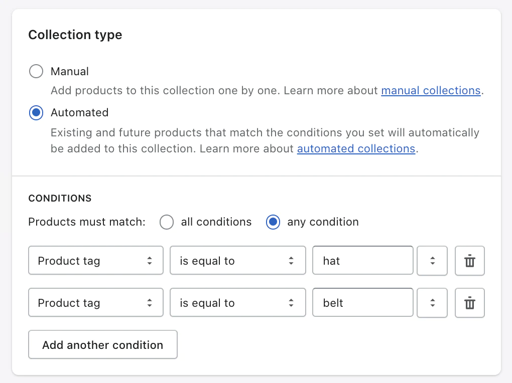 Shopify automated collections