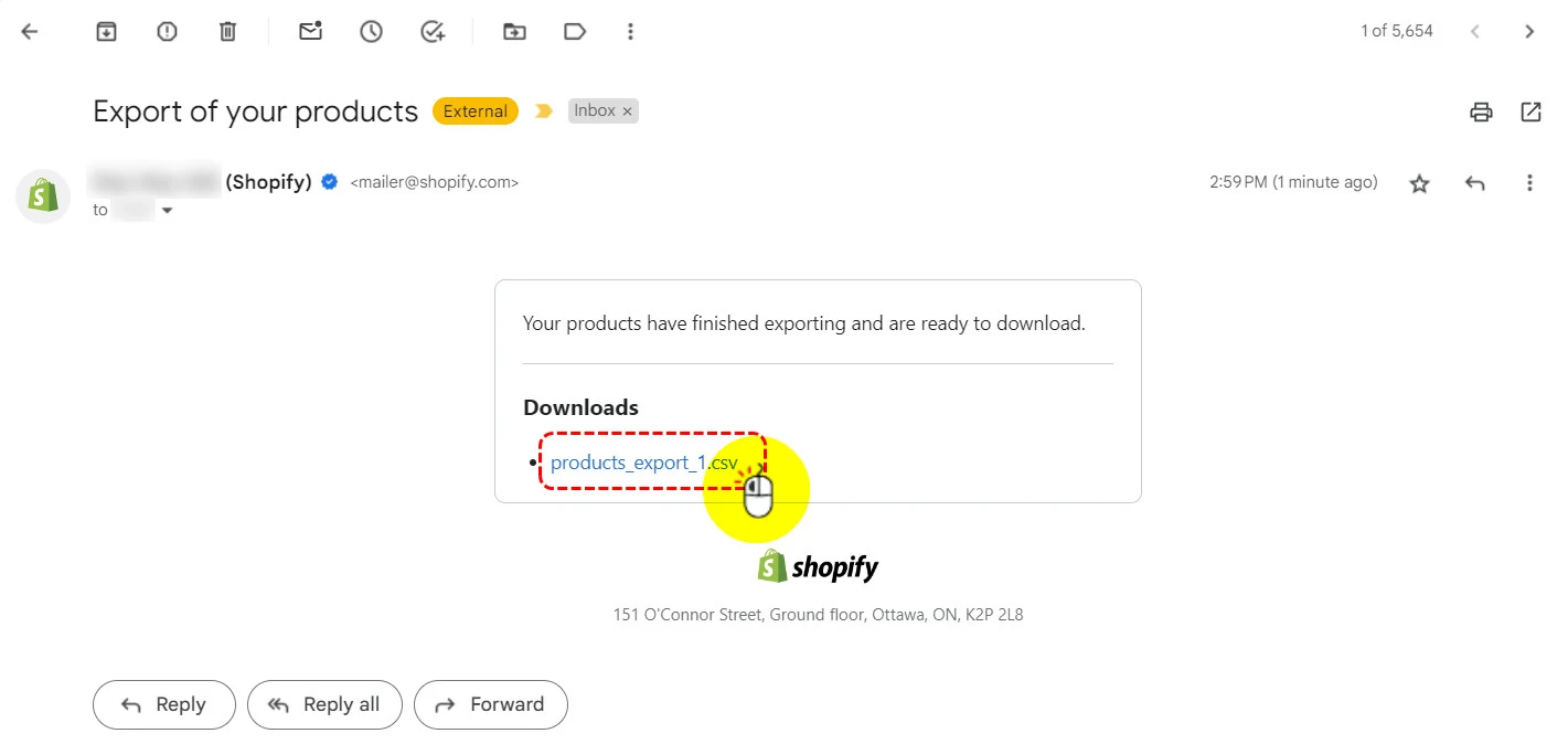 receive shopify product csv file via email