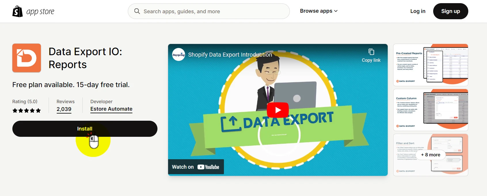 install data export io to shopify store