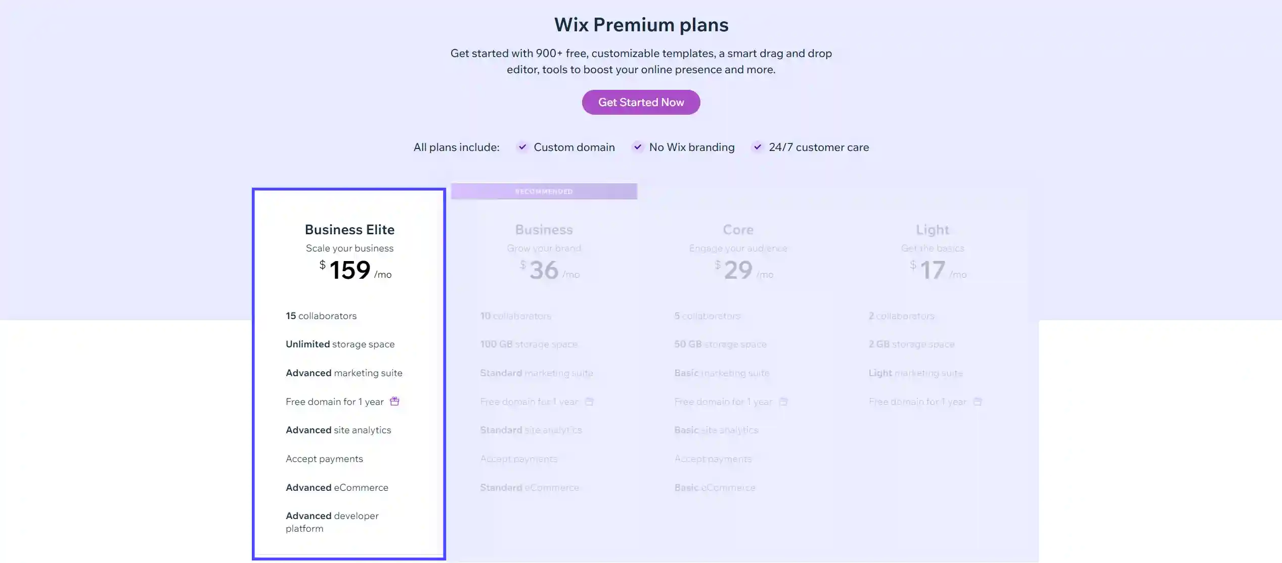 wix pricing business elite plan