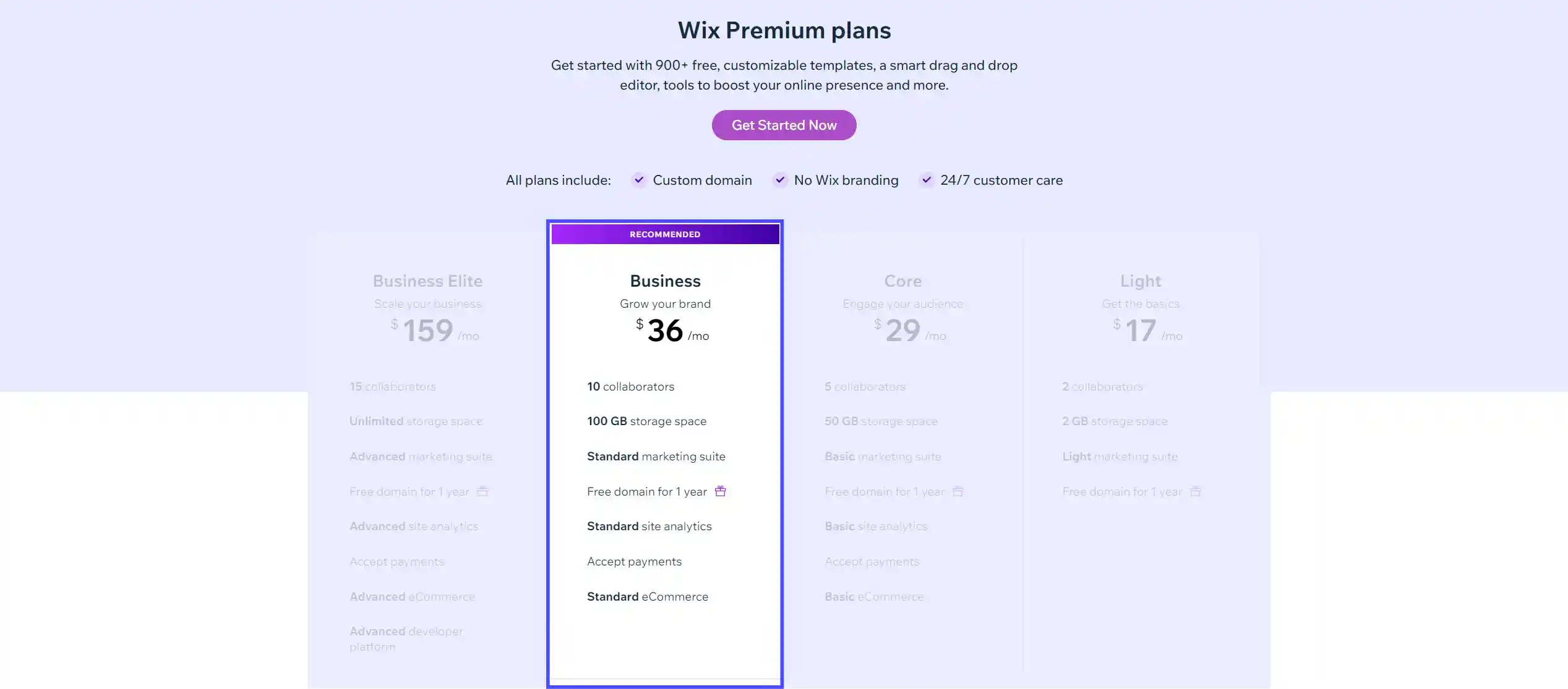 wix pricing business plan