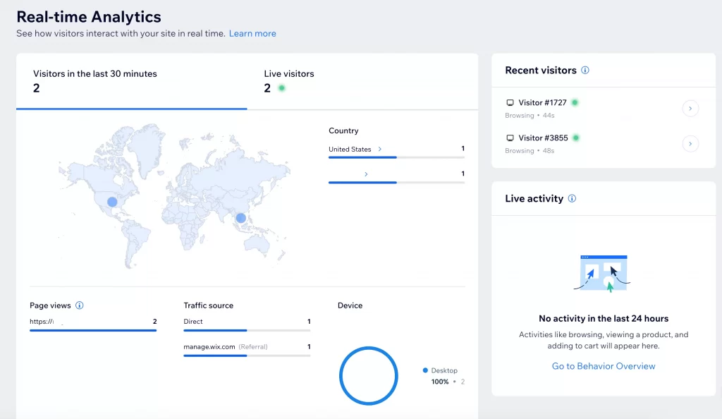 Wix real-time analytics