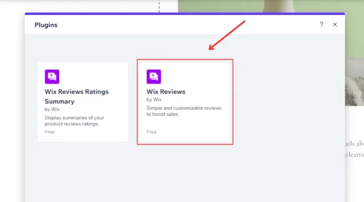 Click Wix Reviews box to add Wix Reviews to your site