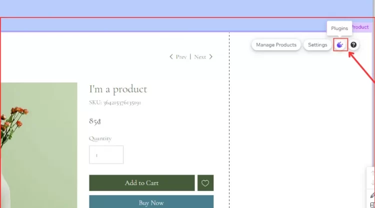 Click your product page on the site to select Plugin icon