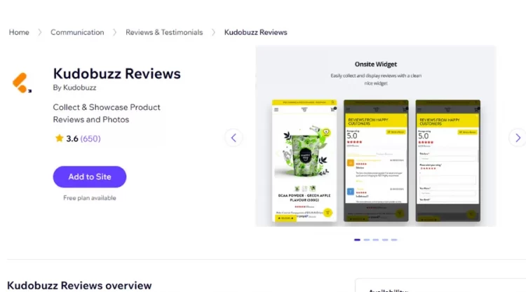Kudobuzz Review app on Wix App Market