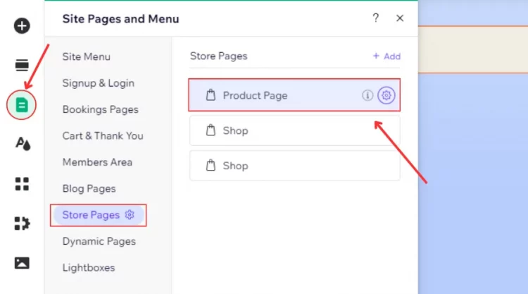 Add Product Page with Page and Menu button on the left bar