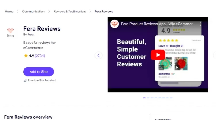 Fera Reviews app on Wix App Market