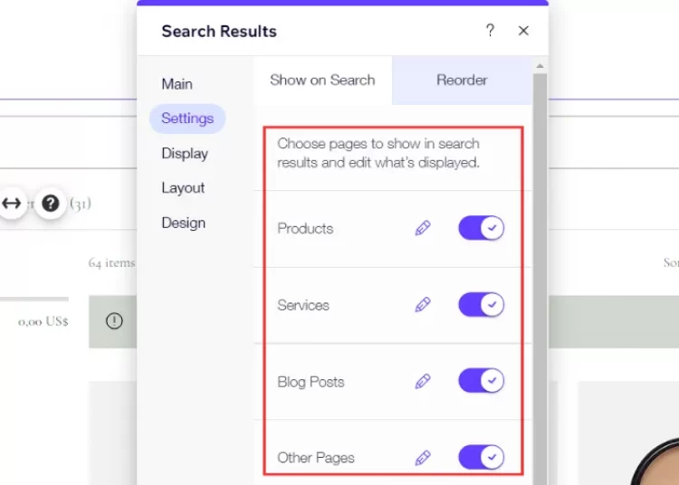 Edit any type of page to show in search results