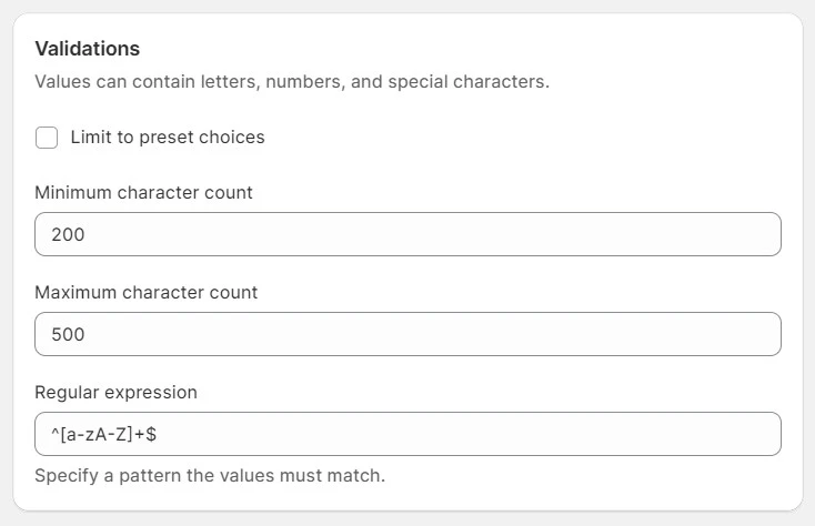 Set validation rules for your custom definition