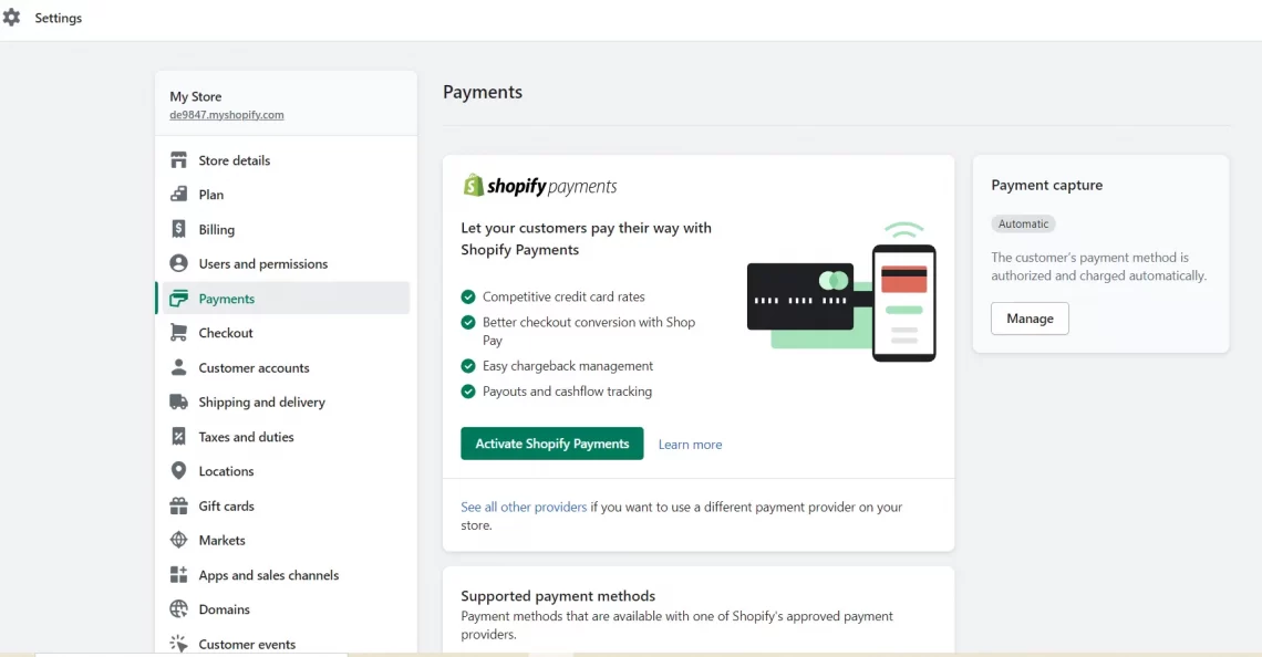 Activating Shopify Payments