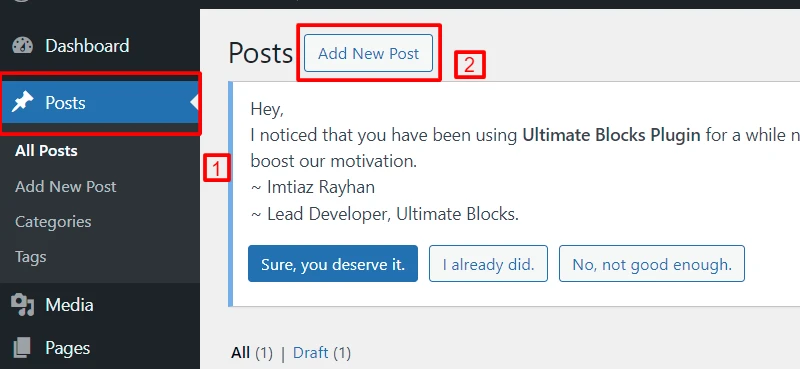 Click Add New Post button on Posts window