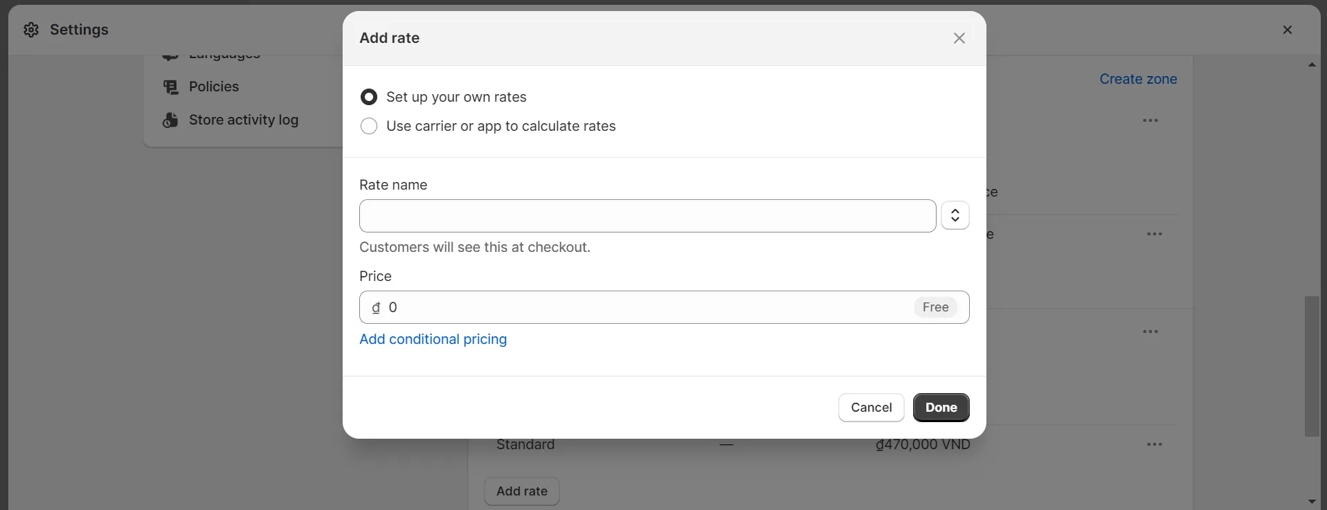 Adding flat rate on Shopify