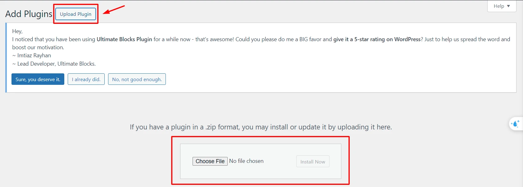 Select Upload Plugin and get a target file 