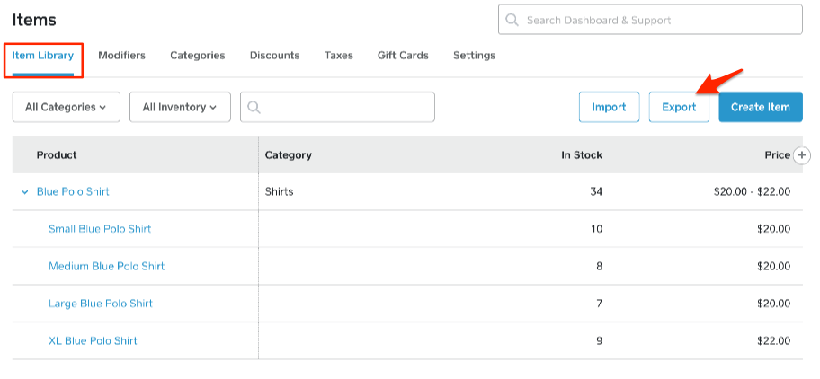 export data from Square for migrating to Shopify