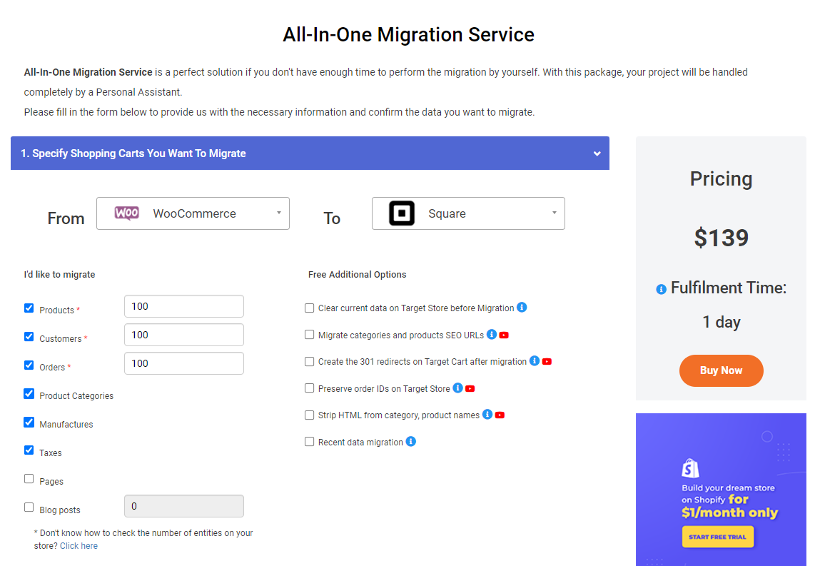 all in one square migration services with litextension