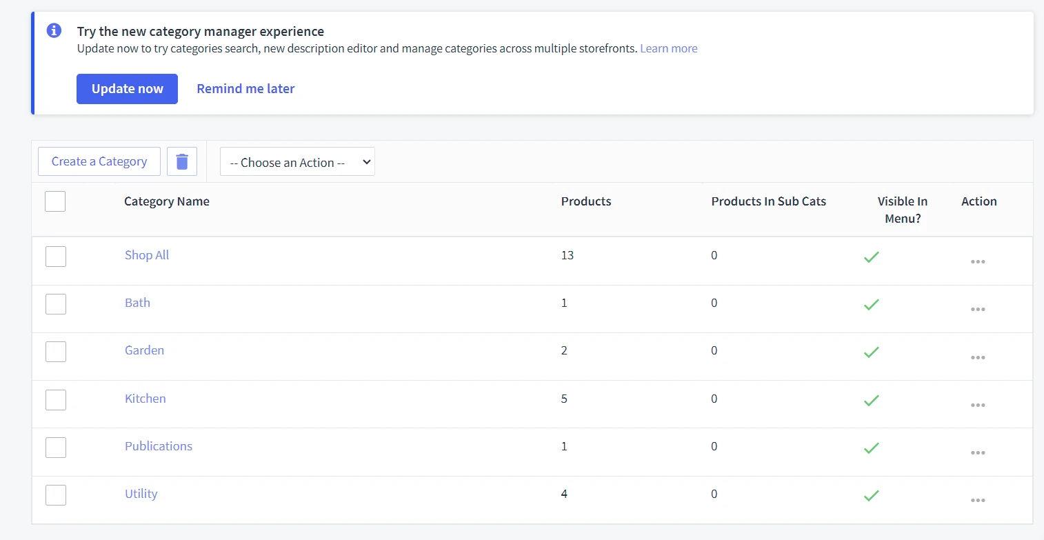 BigCommerce product categories