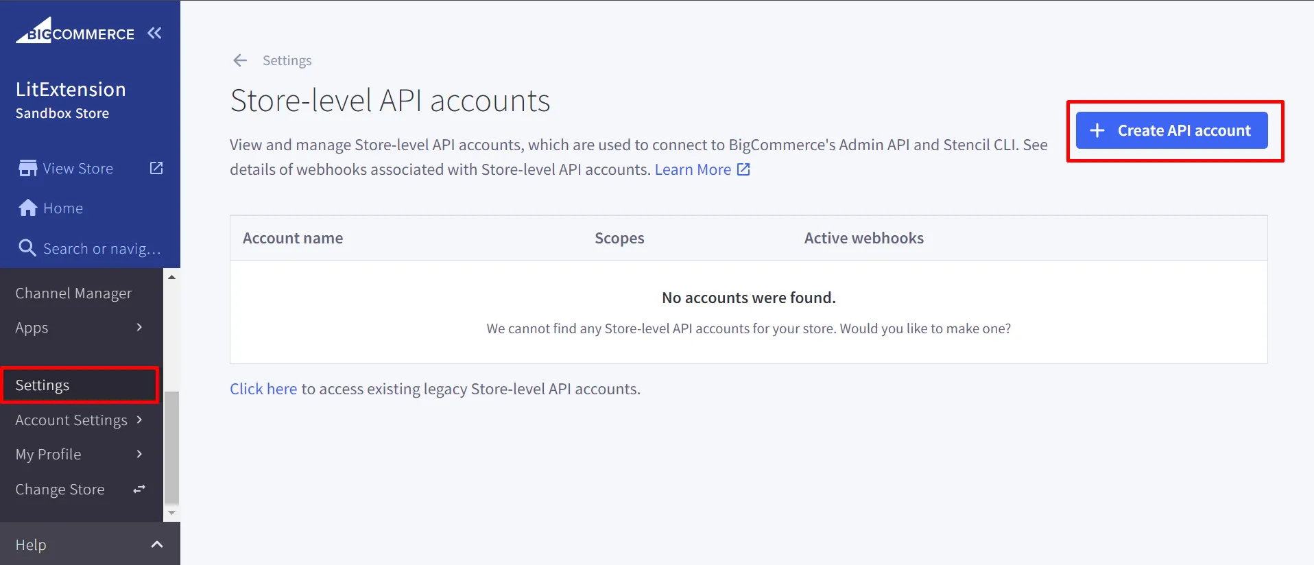 Create store-level API account
