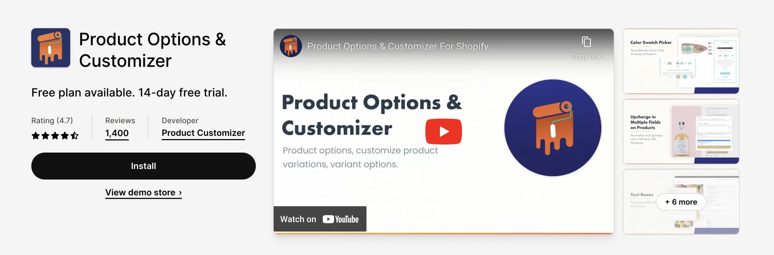 Product Options & Customizer app allows you to customize product variants.
