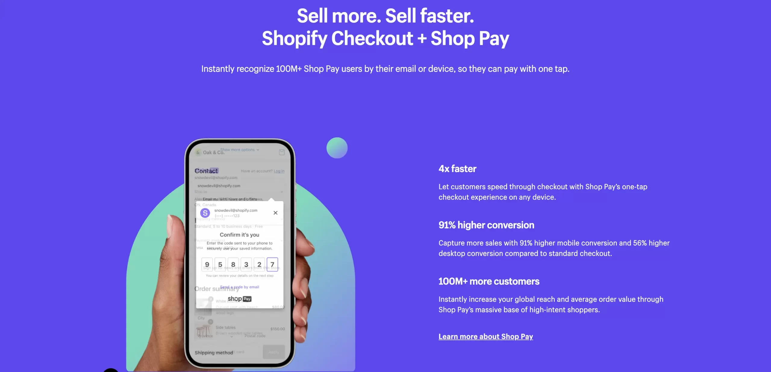 Shopify’s Shop Pay app allows customers to checkout in one-click.