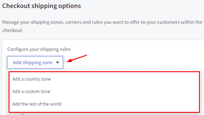 select shipping zone for the orders 