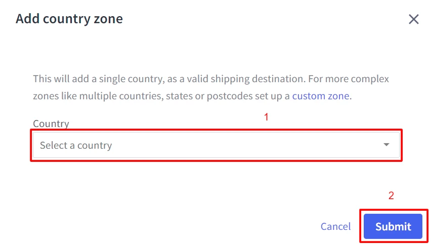 select a country and click submit button