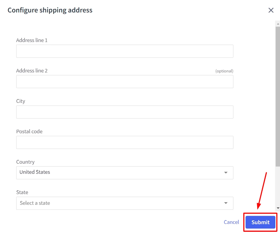 fill information in configure shipping address window 