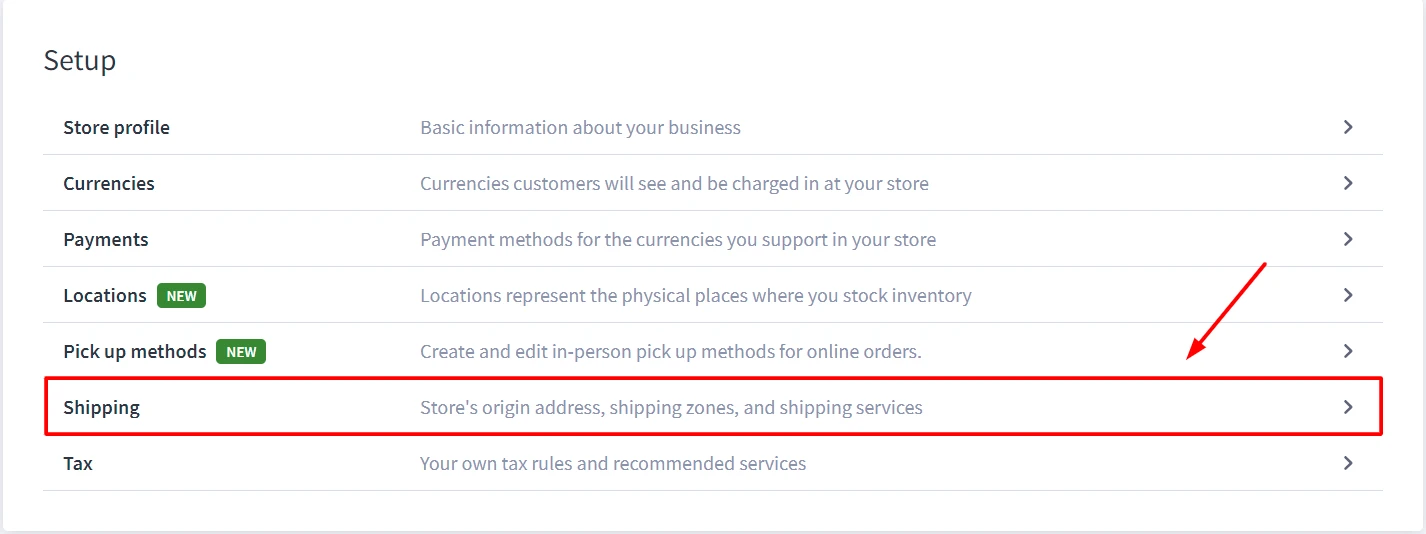 click shipping box in setup tab to open shipping window 