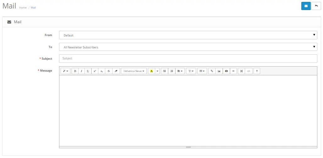 OpenCart’s mail editing interface