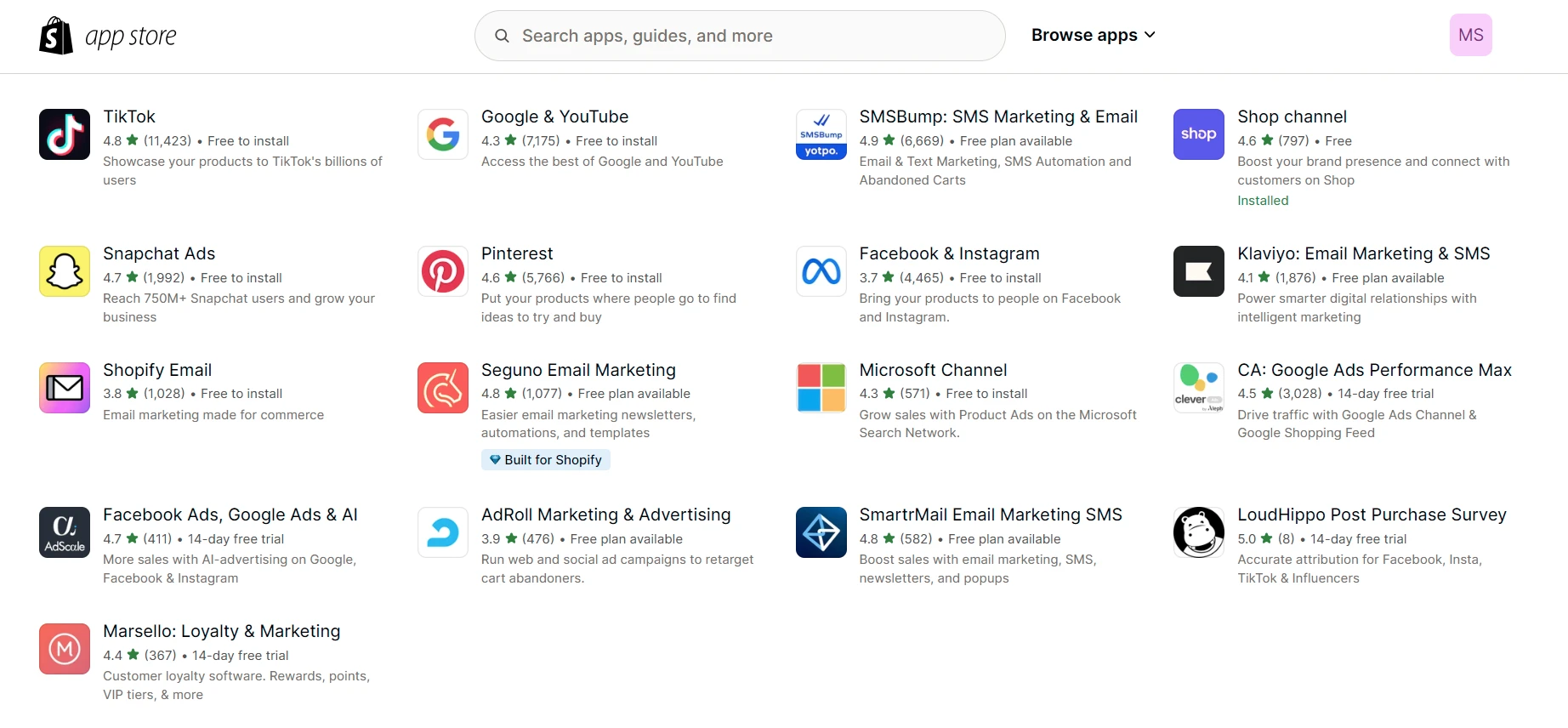 marketing apps in shopify app store