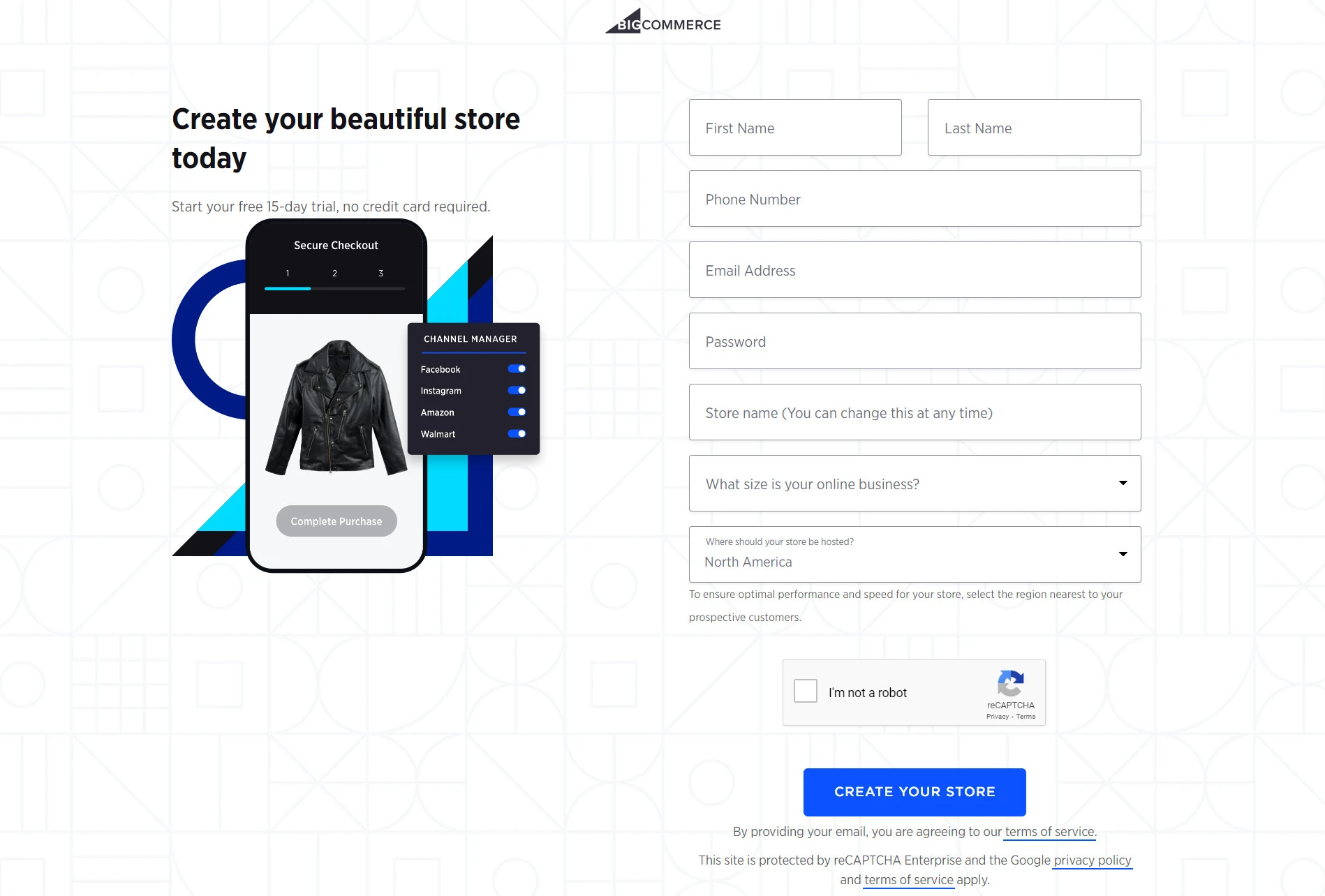 bigcommerce account sign up page
