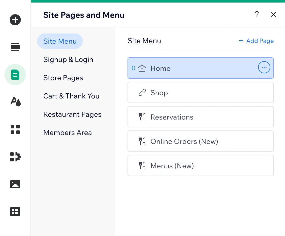 edit sites pages and menus