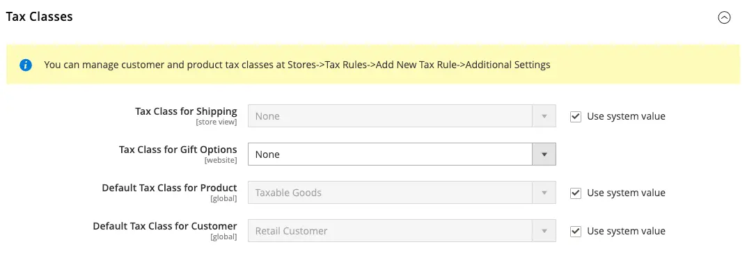 adobe commerce cloud product tax settings screen