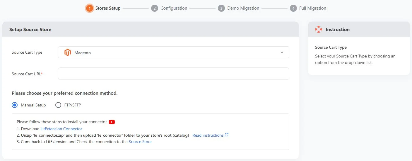 Choose Magento as Source Cart type