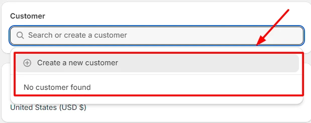 Find customers in Search or Create a customer box 